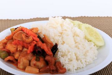 Thai food, Stir-fried chicken with cashew nuts, Cashew nut fried with chicken and sweet.