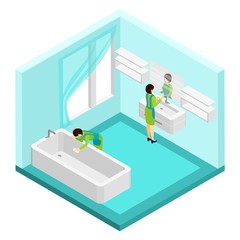 People Cleaning Bathroom Illustration 