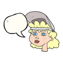 speech bubble cartoon woman with welding mask