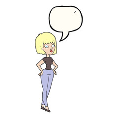 speech bubble cartoon woman with hands on hips