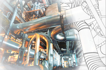 wireframe computer cad design of pipelines for modern industrial