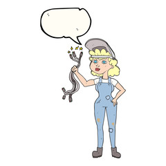 speech bubble cartoon electrician woman