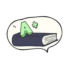speech bubble cartoon A grade symbol and book