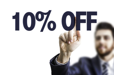 Business man pointing the text: 10% OFF