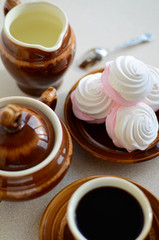 cup of coffee with sweet dessert