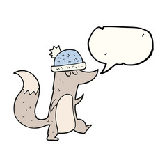 speech bubble cartoon little wolf wearing hat