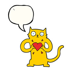 speech bubble cartoon cat with love heart