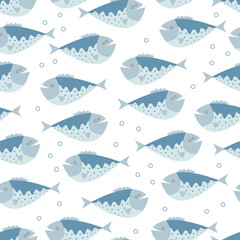 Obraz premium The seamless vector pattern with the blue fishes