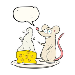 speech bubble cartoon mouse with cheese