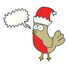 speech bubble cartoon robin in christmas hat