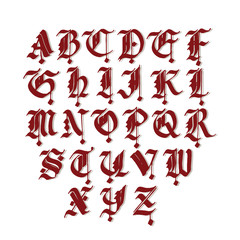 Hand drawn gothic ink pen font with shadow. Capital letters. Vector isolated on white.