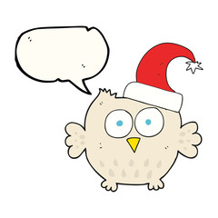 speech bubble cartoon little owl wearing christmas hat