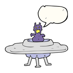 speech bubble cartoon alien in flying saucer