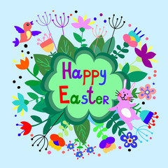 Happy easter cards illustration retro vintage with easter bunny, easter rabbit, ornaments, and fonts