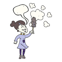 speech bubble cartoon zombie woman dusting