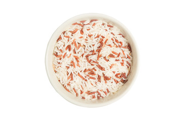 Isolated bowl of brown rice on the white background.