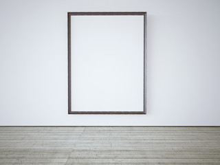 Frame on a white wall. 3D rendering