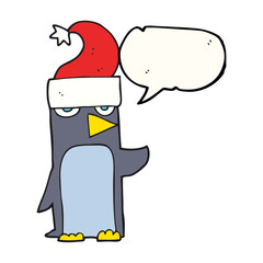 speech bubble cartoon penguin in christmas hat