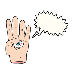 speech bubble cartoon spooky hand with eyeball