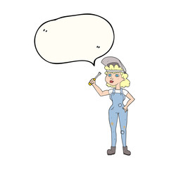speech bubble cartoon female mechanic