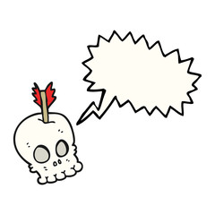 speech bubble cartoon skull with arrow
