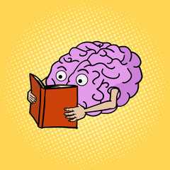 Brain reading pop art style vector illustration