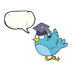 speech bubble cartoon bird wearing graduation cap