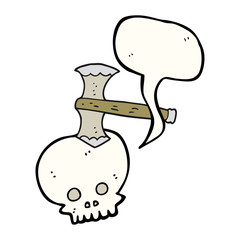 speech bubble cartoon axe in skull
