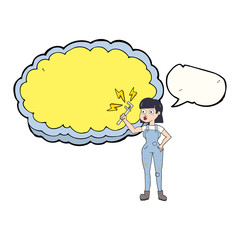 speech bubble cartoon female plumber