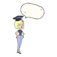 speech bubble cartoon woman with graduation cap