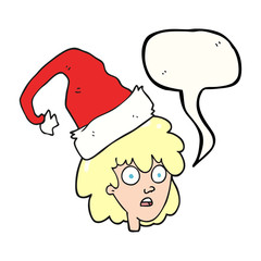 speech bubble cartoon woman with santa hat