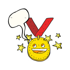 speech bubble cartoon happy sports medal