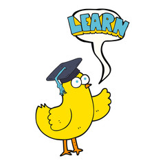speech bubble cartoon bird with learn text