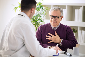 Sick old man visit doctor specialist