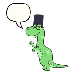 speech bubble cartoon dinosaur wearing top hat