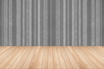 Vintage striped pattern wall and wooden deck tabletop