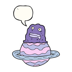 speech bubble cartoon alien on planet