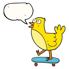 speech bubble cartoon bird on skateboard