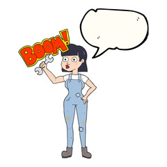 speech bubble cartoon mechanic woman