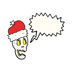 speech bubble cartoon christmas hat on skull