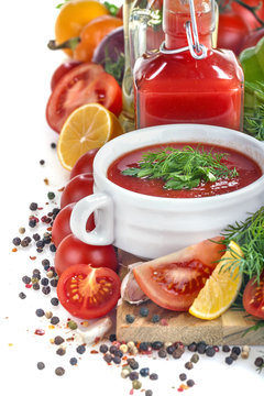 Domestic tomato soup with herbs and spices