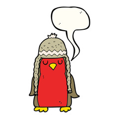 speech bubble cartoon robin wearing winter hat