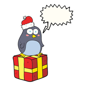 speech bubble cartoon christmas penguin