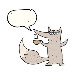 speech bubble cartoon wolf with coffee cup