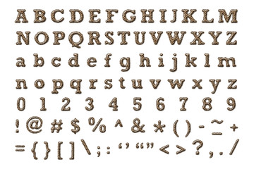 Alphabet set with giraffe texture ,rough edge ,stitched border and emboss style isolated on white