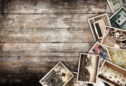 fotografie vintage collage su fondo legno