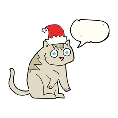 speech bubble cartoon cat wearing christmas hat