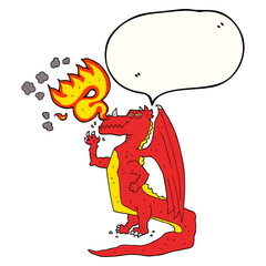 speech bubble cartoon happy dragon breathing fire