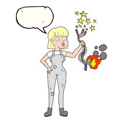 speech bubble cartoon female electrician