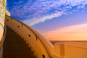 Fototapeta premium Stairway to the blue sky background